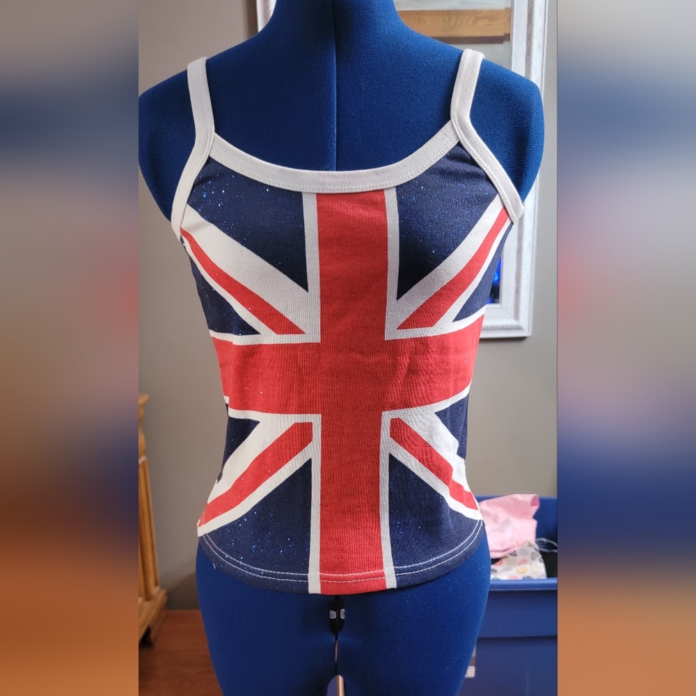 Womens British flag, sparkly tank top